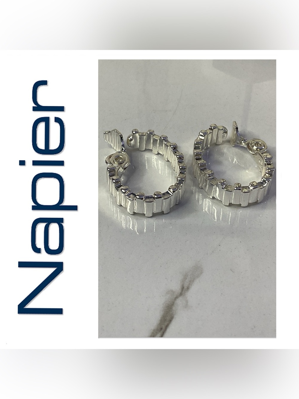 🌟🌟 Napier Silver Textured Hoop Earrings